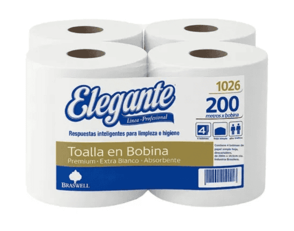TOALLAS EN ROLLO X 200M X 4U ELEGANTE